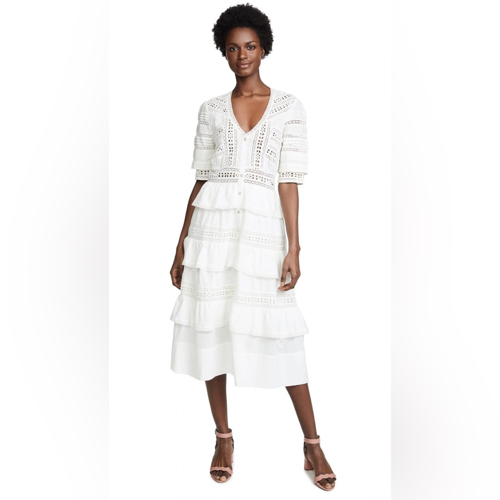 Loveshackfancy Rebecca dress in off white, size small